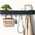 Coat Rack Wall Mount with Shelf 8 Hidden Hooks Modern Wooden Key Holder Entryway Organizer for Hallway Bedroom Bathroom Home Decor Storage for Hanging Coats Hats Bags Towels, Black by Jadoxy