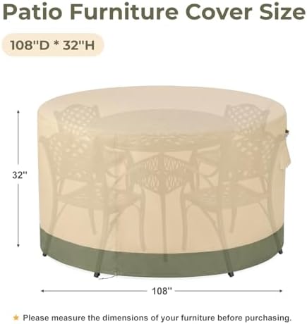 BPS Waterproof Patio Table and Chairs Cover, 600D Anti-UV Outdoor Dining Furniture Set Cover with Air Vent and Storage for Patio Round Sectional Set, 108''Dia x 32''H - Image 3
