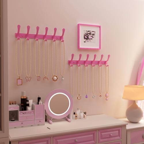SKOLOO Wall Mounted Coat Rack - 6 Hooks, Pack of 2, Heavy Duty, Stainless Steel, Metal Wall Hanger, Sturdy Coat Hooks for Hanging Coats, Jackets, Clothes, Hats - Pink - Image 4