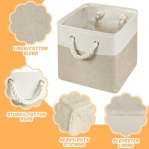 6 Pack 12x12 Inch Cube Storage Bins Square Fabric Cube Baskets, Light Brown - Image 3