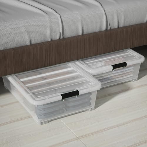 50 L Large 3 Packs Clear Plastic Under Bed Storage Container with Lid and Wheels, Under the bed Boxes - Image 4