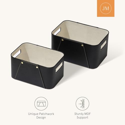 La Jolie Maison Faux Leather Storage Baskets for Organizing, Black 2 Pack - Image 5