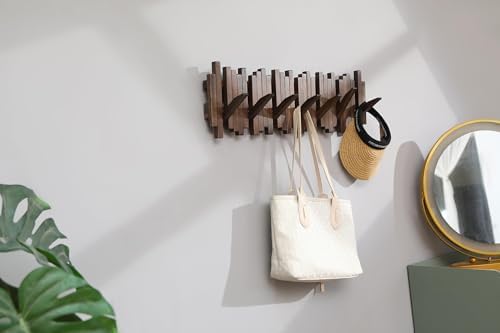 Hardwood Piano Coat Rack| Flip Down Wall Hook Rack 6 Hooks|Heavy Duty Coat Hooks.Made of Acacia Wood (Wood Wax Oil Dyed Walnut Color).Wall Art - Image 6