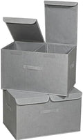 2 Pack Large Storage Boxes with Lids and Handles, Collapsible Linen Storage Bins Organizer Containers Baskets Cube with Removable Divider for Home Bedroom Closet Office (Grey, XL) by Unknown