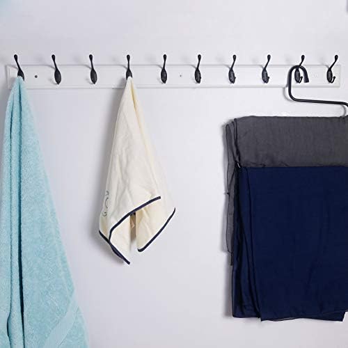Dseap Coat Rack Wall Mounted: 10-Hooks, 16" Hole to Hole, 38-1/4" Long, Wood Coat Hooks Wall Mounted, Hook Rack, Hook Rail, Hooks for Hanging Coats, White & Black - Image 4