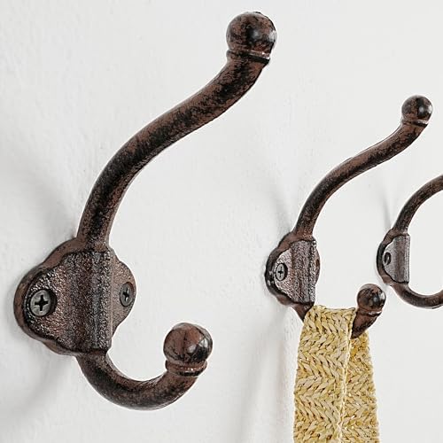 Dseap Cast Iron Wall Hooks L=5”, Heavy Duty Coat Hooks, Rustic Vintage Farmhouse Hook for Hanging Winter Coats Jackets Towels Hats Bags Plants, Antique Brown, Pack of 10 (VintageBold) - Image 3