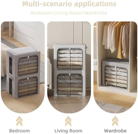 FHSQX 2 Pack Clothes Storage Bins, Light Gray, 16.5x12.2x12.2 Inch - Image 2