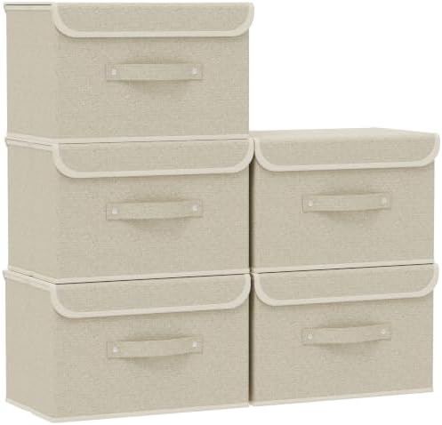 Storage Bins with Handles,Grey and Beige,15x9.8x9.8in,5 Pack by Unknown