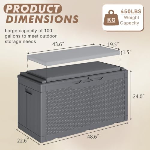 Devoko 100 Gallon Deck Box Waterproof Outdoor Storage Box with Cushion - Image 5