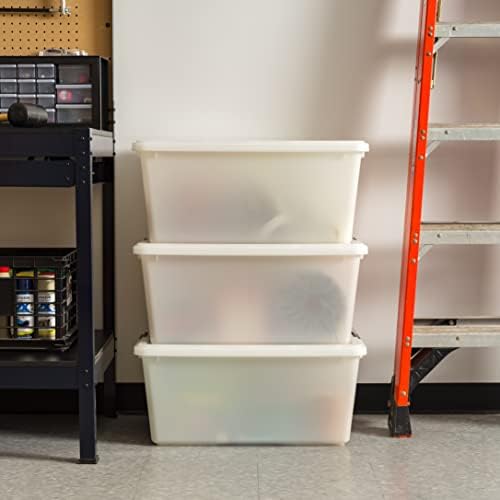 IRIS USA 68 Quart / 17 Gal. Stackable Plastic Storage Bins with Lids and Latch Buckles, 5 Pack - Pearl, Large Containers for Home and Office Ultra Organization, Durable Nestable Tote Box Tub - Image 3