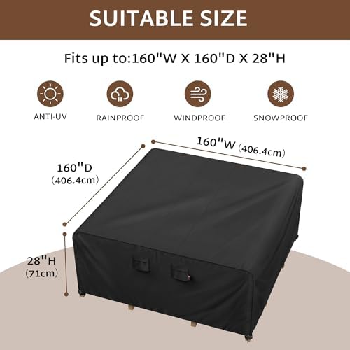 iBirdie Outdoor Table Patio Furniture Cover 160 x 160 inch, Waterproof - Image 2