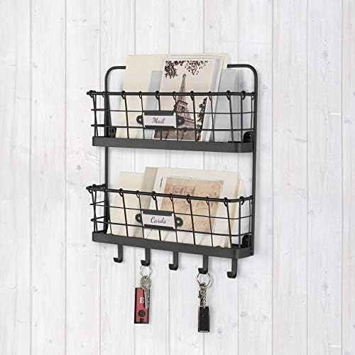 Spectrum Diversified Vintage Wall Mount Office or Entryway 2-Tier Letter Holder Organizer & Key Rack, One, Black (A14610) - Image 3