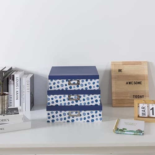 Soul & Lane - Decorative Storage Boxes with Lids, Set of 3, Blue Spots - Image 2