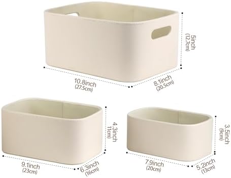 HofferRuffer Faux Leather Storage Baskets Bins with Velvet Lining for Organizing, Storage, Gifts, Set of 3 Nesting Shelf Baskets Decorative Storage Boxes for Home Organization (Cream White) - Image 2