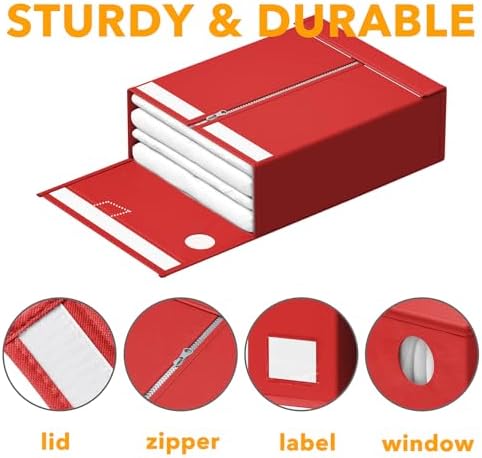 SpaceAid 9 Pack Bed Sheet Organizers and Storage, Foldable Sheet Organizer with Window for Linen Closet, Set Folder Keeper for Queen & King Size Bedding Storage (Red) - Image 6