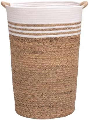Seville Classics Premium Natural Handwoven Portable Laundry Bin Basket with Carrying Handles, Household Storage for Clothes, Linens, Sheets, Hamper with Liner, White by Unknown