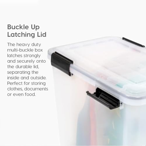 IRIS USA WeatherPro 103 Qt Storage Bins with Lids, 4 Pack, BPA-Free Plastic Gasket Box with Tight Latch and Seal, Stackable Nestable Tote Tub - Clear/Black - Image 3