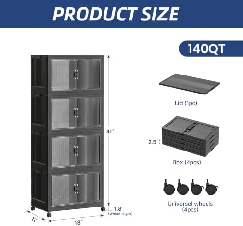 SAILUN 140Qt Stackable Storage Bins,Storage Cabinet with a Lid,4 Pack Black - Image 5