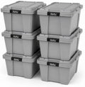 Hefty 18 Gallon Storage Bin with Lid, Heavy Duty Plastic Storage Container Stackable Tote for Garage Closet Home Organization, Large Storage Bin, 6 Pack, Grey by Hefty