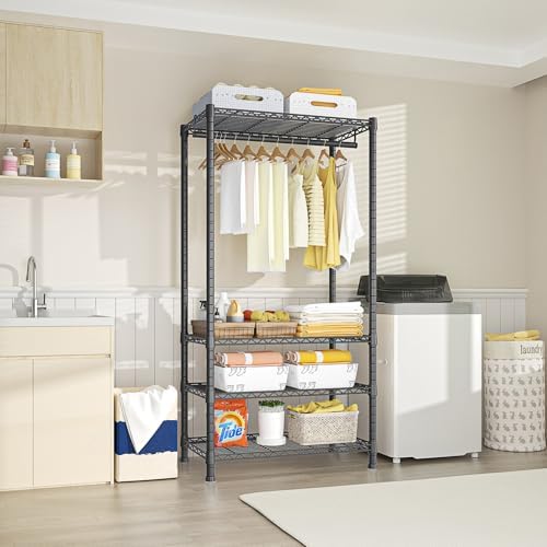 Ulif H2 Heavy Duty Clothes Rack, Freestanding 4 Tiers Garment Rack for Hanging Clothes with Shelves and Hangers, Closet Organizers and Storage Metal Closet Wardrobe System, Max Load 500 LBS, Black - Image 5