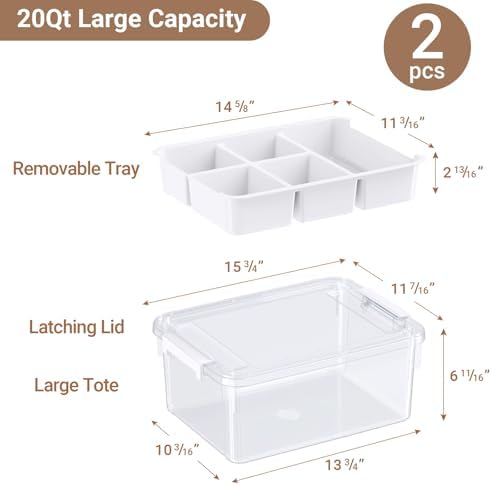 40Qt Stackable Storage Bins with Lids Trays Craft Box Organizers, 2Pack,WH - Image 2