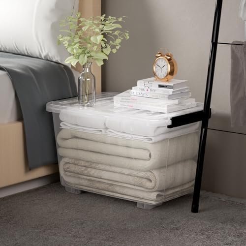 Cetomo 40Qt*3 Plastic Storage Bins, Storage Box, 3 Pack, Organizing Container with Wheels, Durable Lids and Secure Latching Buckles, Stackable and Nestable, Clear with Black Buckle - Image 6