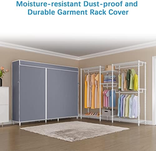 VIPEK Classic V6C Heavy Duty Covered Clothes Rack Portable Wardrobe Closet, 5 Tiers Wire Garment Rack White Metal Clothing Rack with Grey Oxford Cover, 70.1" L x 17.3" W x 76.4" H, Max Load 870 LBS - Image 3