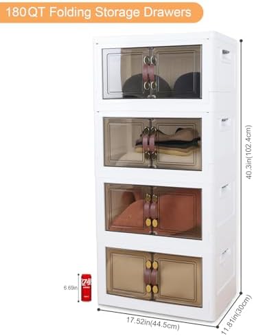 MOONEDGE 35QT/ 140QT Stackable Plastic Storage Bins with Lid & Handles, Foldable Collapsible Closet Organizer with Magnetic Doors and Side Locking for Living Room, Office, Garages (35QT) - Image 2