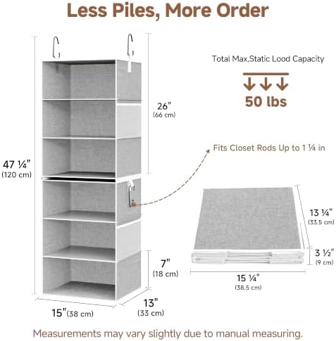 StorageWorks Hanging Closet Organizer, 6-Shelf with 2-in-1 Design, Ivory - Image 2