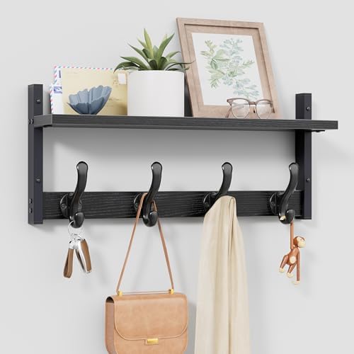 Tatub 20" Rustic Coat Rack Wall Mount with Shelf, Wall Hooks with Shelf, Heavy Duty Entryway Organizer Hangers for Hanging, Hat, Bag, Jacket for Bathroom, Living Room, Bedroom, Black by Tatub