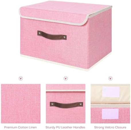 ANMINY Fabric Storage Box Bins with Lids, Pink, 15"x10"x10", 4 Pack - Image 3