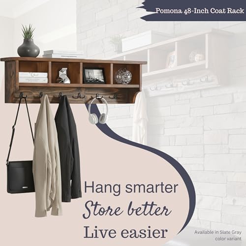 Pomona Solid Wood Entryway Coat Rack with Cubbies, Rustic Brown, 48 Inch - Image 4