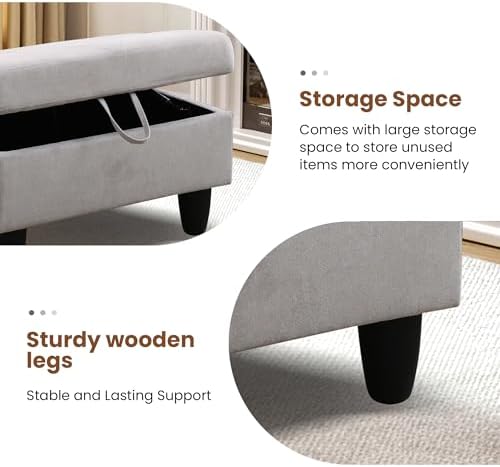 28.5'' Ottoman with Storage, Flannel Ottoman Foot Rest for Living Room Upholstered Footstool, Perfect Storage Ottoman Bench Bag Floor Chair for Bedroom or Entryway, Grey White - Image 5