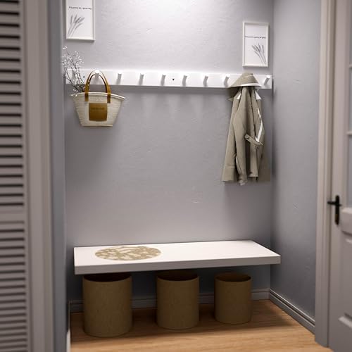 SKOLOO Wall Mounted Coat Rack 38", 10 Hooks, Bamboo, Shaker Style, White - Image 2