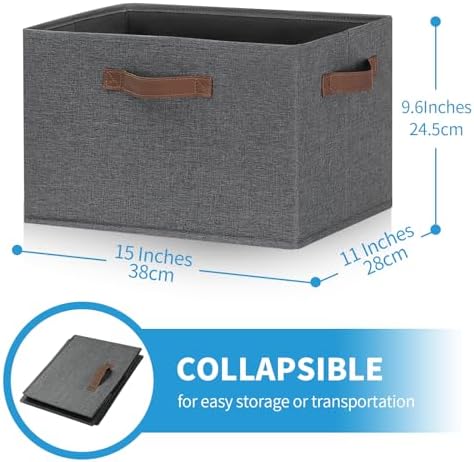 GhvyenntteS Large Fabric Storage Bins 6 Pack, 15x11x9.6 Inch Storage Baskets for Shelves, Foldable Closet Storage Bins for Shelves, Closet Organizers and Storage Boxes, Gray - Image 2