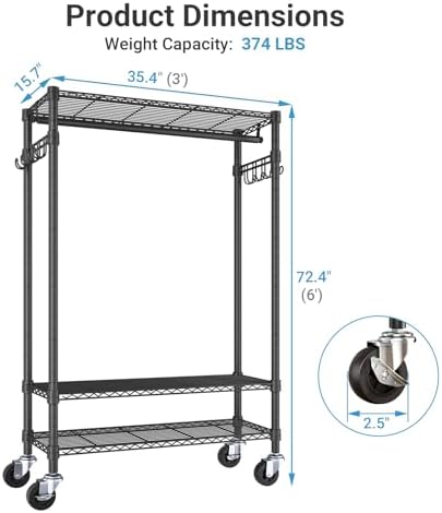 VIPEK R3 Rolling Clothes Rack Heavy Duty Portable Closet for Hanging Cloth - Image 5