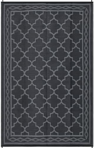 Reversible Mat 8x10 Plastic Straw Rug Outdoor Moroccan Trellis Area Rug Waterproof Patio Rug Outdoor Camping Rug for RV Porch Deck Camper Balcony Backyard Easy Cleaning Picnic Mat Black Grey - Image 7