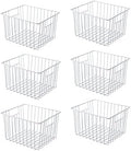 Freezer Basket Organizer, Refrigerator Metal Wire Storage Divider, Household Container Bins with Handles for Kitchen, Pantry, Cabinet, Closets - Pearl White (6, 11in x 10in x 5.5in) by lonpute