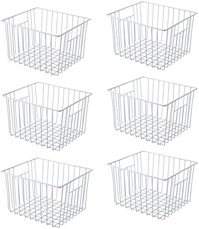 Freezer Basket Organizer, Refrigerator Metal Wire Storage Divider, Household Container Bins with Handles for Kitchen, Pantry, Cabinet, Closets - Pearl White (6, 11in x 10in x 5.5in) by lonpute
