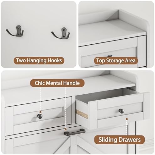 Shoe Cabinet with 2 Flip Drawers & 2 Top Drawers, 43" Tall Freestanding Narrow Wooden Shoe Storage Organizer for Entryway, Hidden Slim Shoe Rack for Front Door Entrance, Hallway, Living Room, White - Image 6