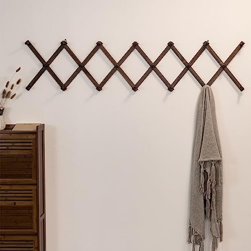 SKOLOO Hat Rack for Wall with 20 Hooks, Solid Wooden, Modern, Expandable Coat Rack Wall Mount for Coats, Hats, Bags, Baseball Caps, Walnut Color - Image 2