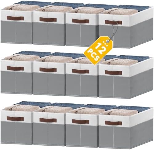 JTIEO 12 Pack Large Storage Baskets for Shelves 15"x11", Fabric Storage Bins with Handles, Collapsible Decorative Storage Baskets for Organizing Clothes, Toys, Closet, Nursery - Image 7