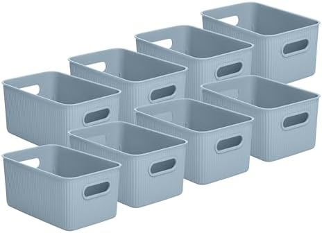 Superio Decorative Plastic Basket Open Home Storage Bins Organizer Baskets, Medium, Blue (8 Pack) Container Boxes for Organizing Closet Storage Bins for Shelves Drawer Shelf, 5 Liter by Superio