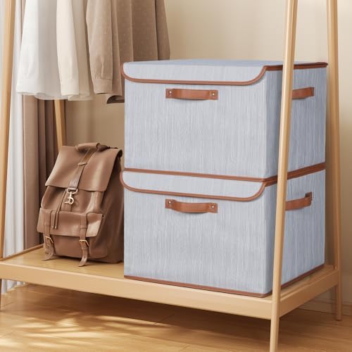 Univivi Fabric Storage Bins with Lids, Stackable Storage Box, Grey, 3 PCS - Image 6