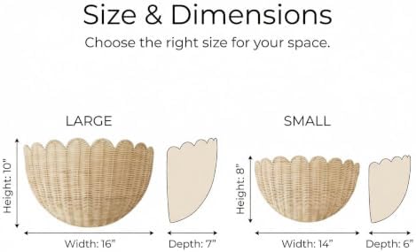 Scalloped Wall Hanging Shelves, Hand-Woven Wicker Wall Basket Decor, Boho Natural Rattan Decor – for Home, Living Room, Nursery Room (16 x 12 x 7 & 14 x 8 x 6 Inch) - Image 3