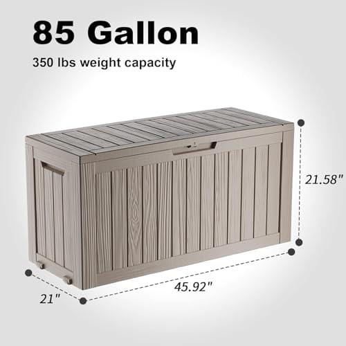 Outdoor Waterproof Resin Storage Deck Box Lockable Outside Bench UV Resistant Bin Patio Porch Furniture Pool Float Garden Tool Cushion (Grey, 85 Gallon) - Image 6