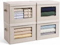4-Pack 15" Fabric Storage Bins with Lids, Closet Organizers and Storage Boxes with Clear Window, Foldable Clothes Baskets for Blankets, Beige by Anywish