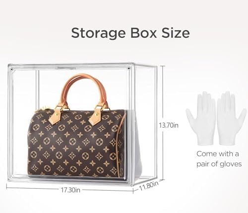 HBlife Purse Storage Organizer for Closet, Clear Stackable Handbag Display Case Box with Magnetic Door for Collectibles, Cosmetics, Women Heels and Toys, X-Large, 3 Pack - Image 2