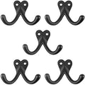Renovators Supply Manufacturing Double Wall Hook, Cast Iron Black Powder Coat, Coat Towel Robe Hanger, 3.25 in W x 2.25 in H x 1.25 in Proj, Pack of 5 by RenovatorsSupplyManufacturing