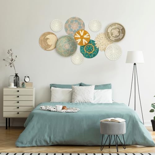 Tatuo 11 Pcs Boho Wall Basket Decor Woven Wall Hanging Art, Bright - Image 2